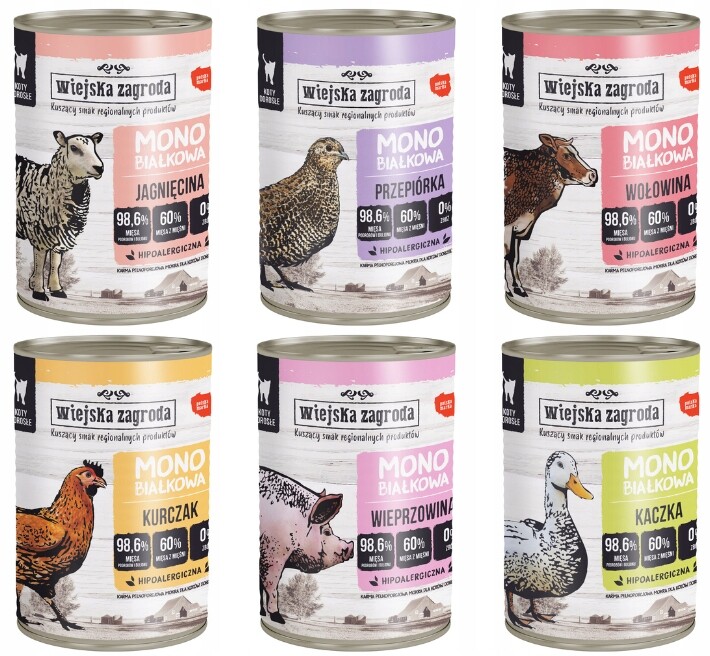 Wiejska Zagroda Mono kočky MIX Chutí 6x400g Set