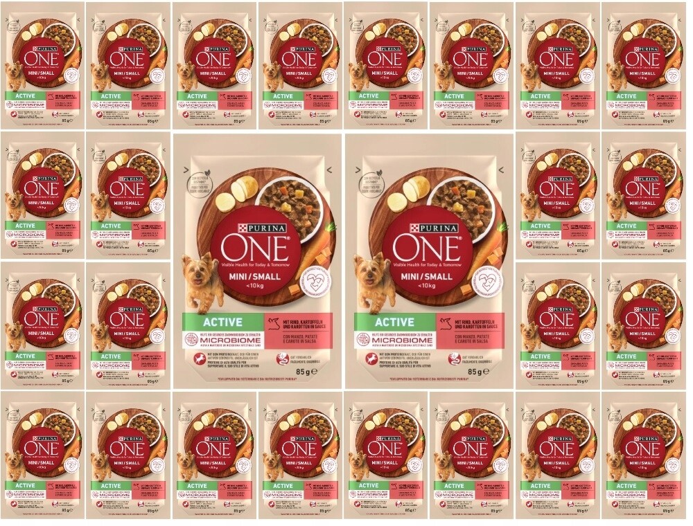 Purina One mini Active vlhké krmivo pro psy hovězí zelenina v omáčce 26x85 g