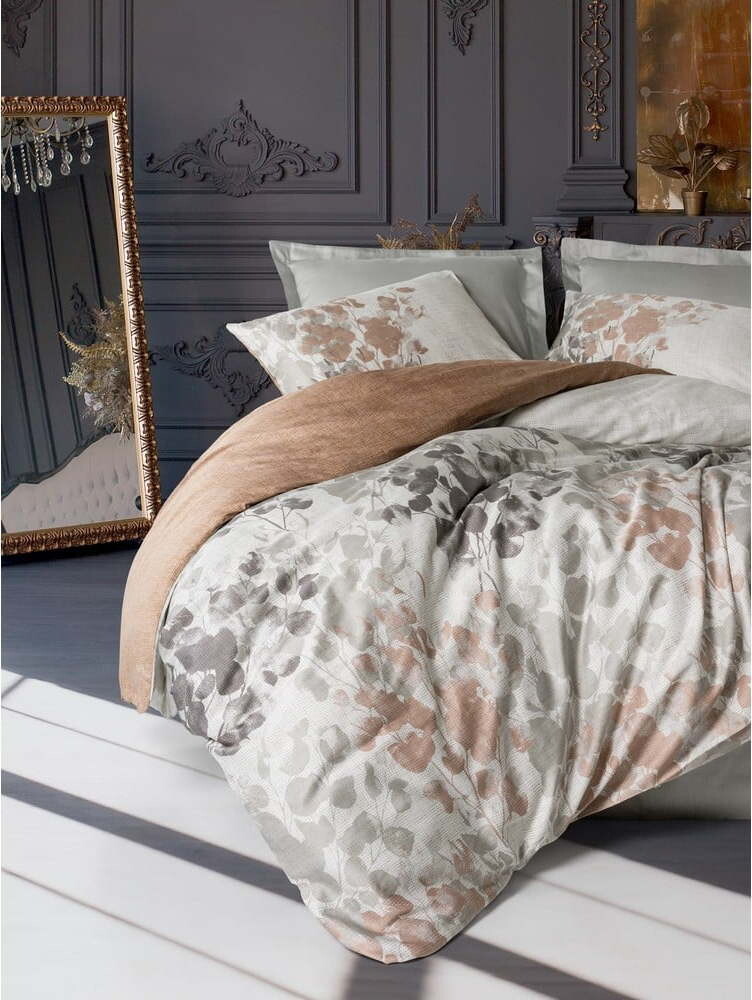 Šedobéžové povlečení na dvoulůžko/prodloužené z bavlněného saténu 240x220 cm Blatt – Mijolnir