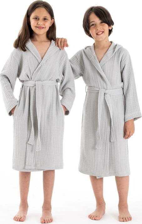 Šedý mušelínový dětský župan velikost 7-8 let Muslin – Foutastic