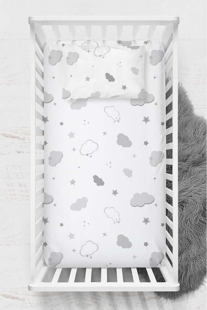 Bílé napínací dětské prostěradlo do postýlky z bavlny Renforcé 70x120 cm Bulut – Mijolnir