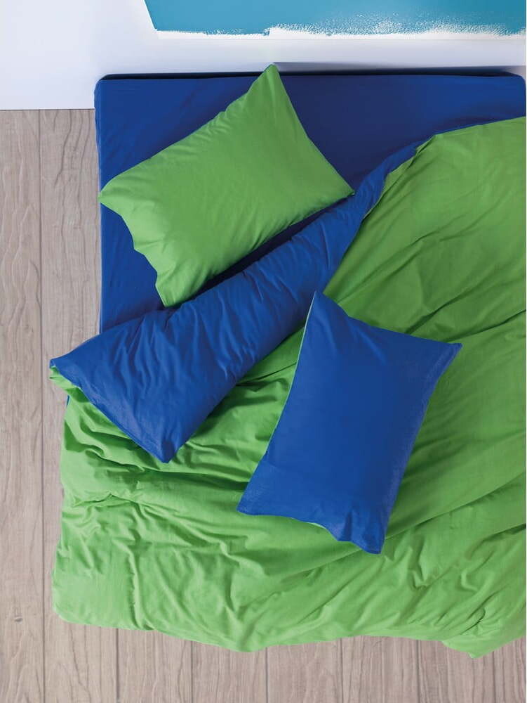 Zelené/modré povlečení na dvoulůžko/prodloužené z bavlny Renforcé s prostěradlem/4dílné 200x220 cm Sage – Mijolnir