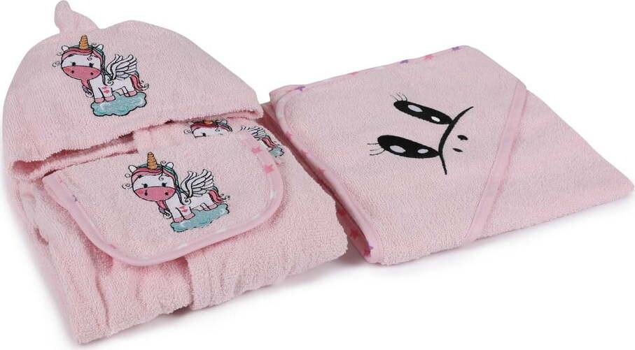 Růžové bavlněné dětské župany v sadě 3 ks velikost 0-2 roky Unicorn – Foutastic