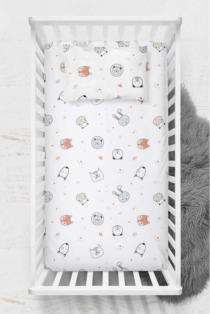 Bílé napínací dětské prostěradlo do postýlky z bavlny Renforcé 70x120 cm Safari – Mijolnir