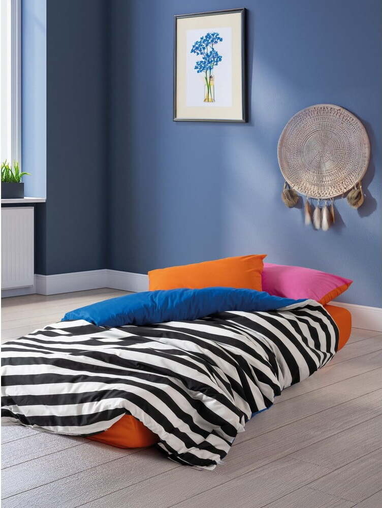 Černobílé povlečení na dvoulůžko/prodloužené z bavlny Renforcé s prostěradlem/4dílné 200x220 cm Dusk – Mijolnir