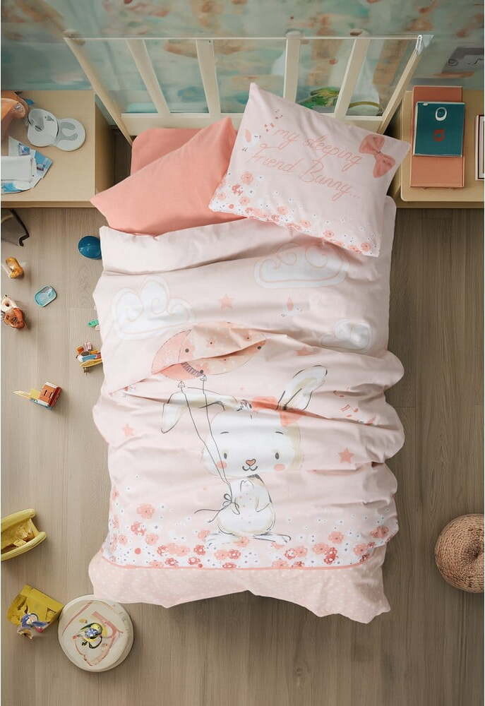 Růžové dětské povlečení do postýlky z bavlny Renforcé s prostěradlem/4dílné 100x150 cm Rapeti – Mijolnir