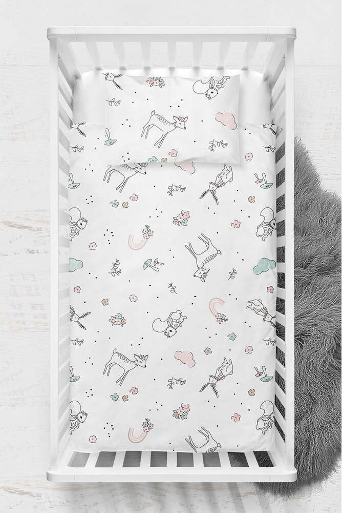 Bílé dětské povlečení do postýlky z bavlny Renforcé 100x150 cm Flowers – Mijolnir