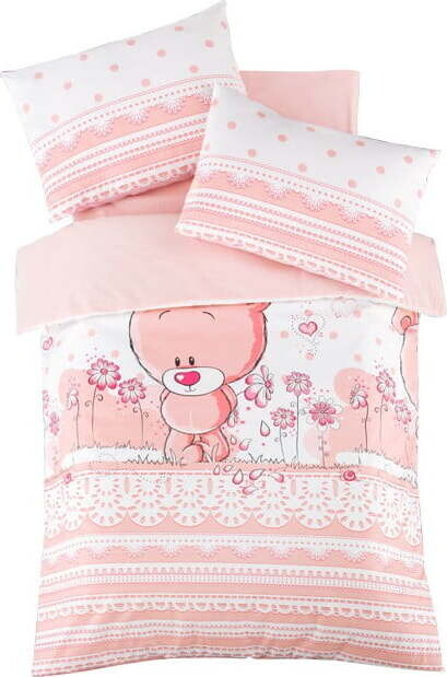 Růžové dětské povlečení do postýlky z bavlny Renforcé s prostěradlem/4dílné 100x150 cm Pinky – Mijolnir