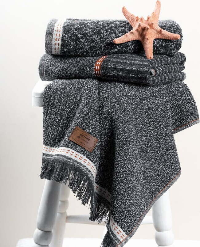 Antracitové ručníky v sadě 3 ks 50x90 cm Denim – Foutastic