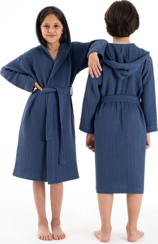 Tmavě modrý mušelínový dětský župan velikost 9-10 let Muslin – Foutastic