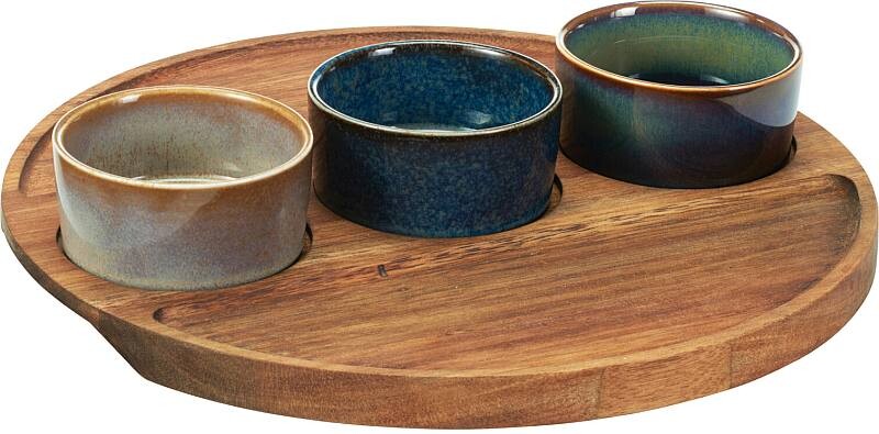 EXCELLENT Servírovací misky na akátovém podnose sada 4 ks KO-278001180