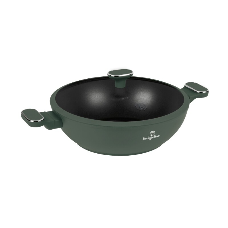 BERLINGERHAUS Pánev wok s poklicí a titanovým povrchem 30 cm Matte Green Collection BH-8160