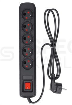 Napájecí lišta ARCON R5 s přepěťovou ochranou 5zásuvek, 5m , černá