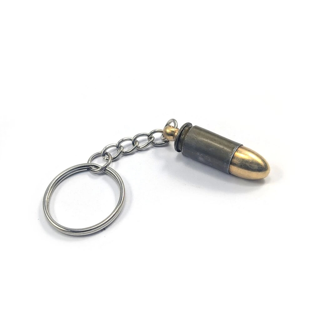 Přívěsek na klíče z náboje 9mm Luger - olivový-zlatý