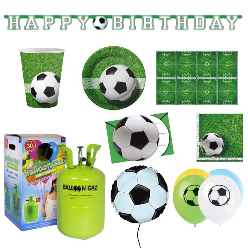 Dětská narozeninová sada Fotbal s balónky a heliem - 10 osob - VYPRODEJ