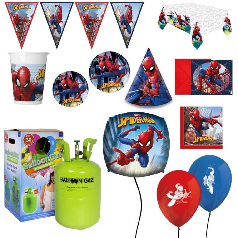 Dětská narozeninová sada Spiderman s balónky a heliem - 10 osob - VYPRODEJ