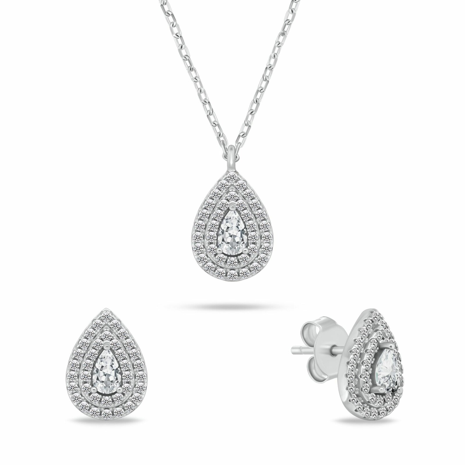 Brilio Silver Stříbrný set šperků se zirkony Tear Drop SET284W (náhrdelník, náušnice)