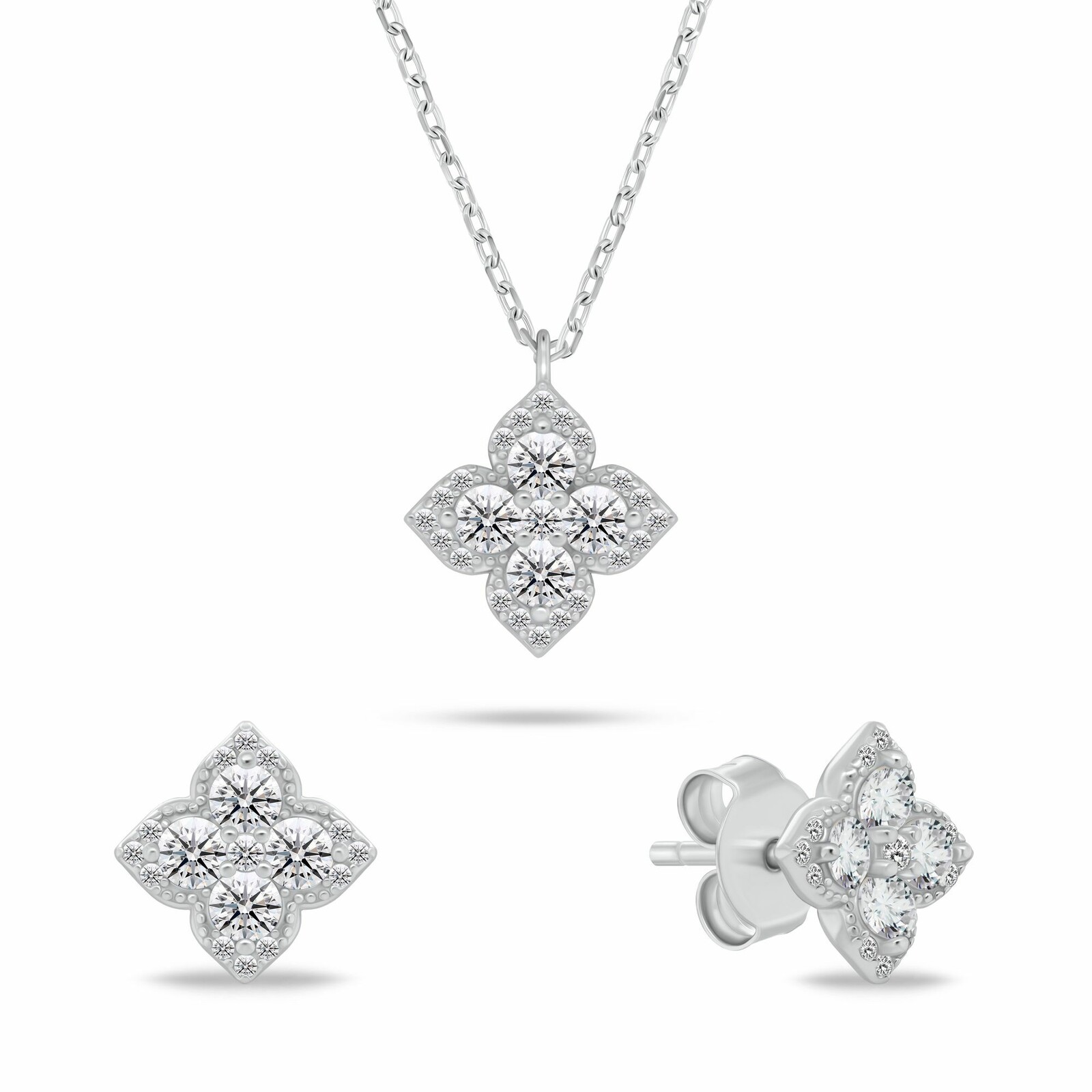 Brilio Silver Stříbrný set šperků Květy se zirkony SET283W (náhrdelník, náušnice)