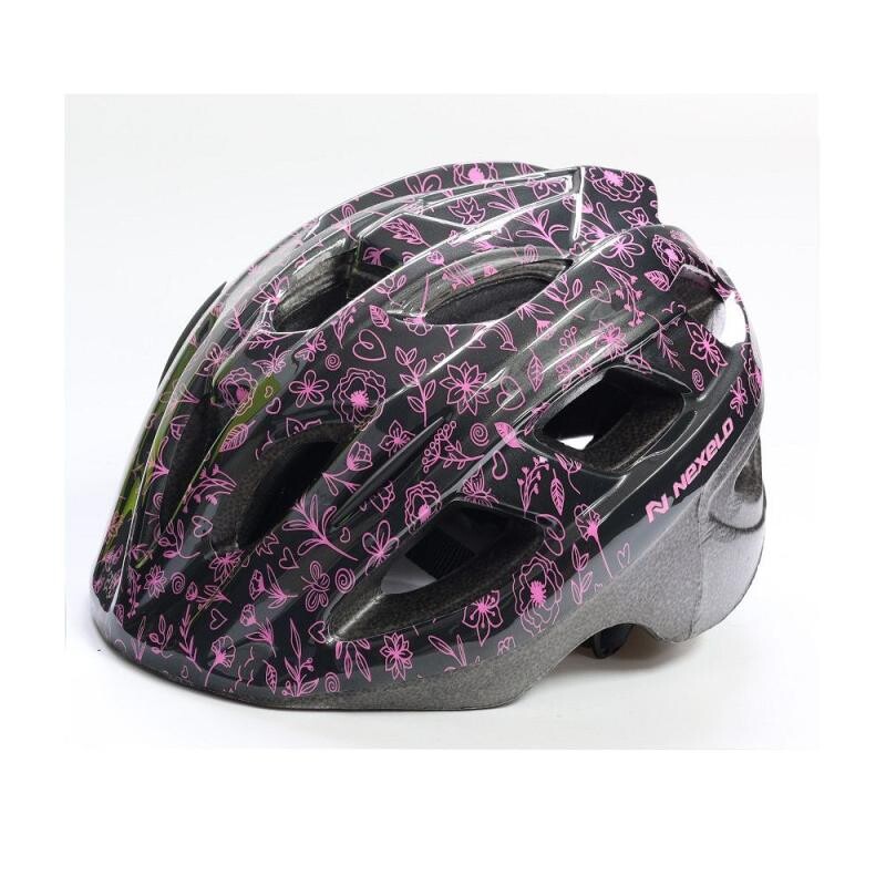 Nexelo VIA Shiny Růžovo-černá Květy dětská přilba