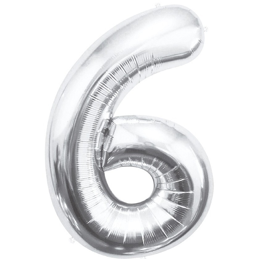Balónek fóliový číslice 6 stříbrná 85cm