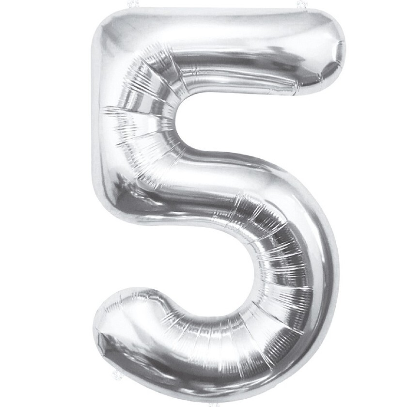 Balónek fóliový číslice 5 stříbrná 85cm