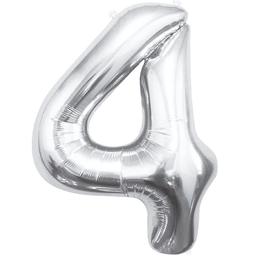 Balónek fóliový číslice 4 stříbrná 85cm