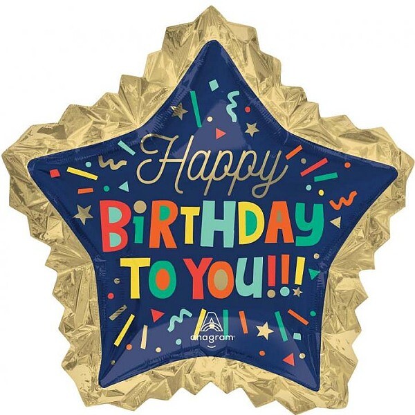 Balónek fóliový hvězda HB se zlatým lemem 46cm