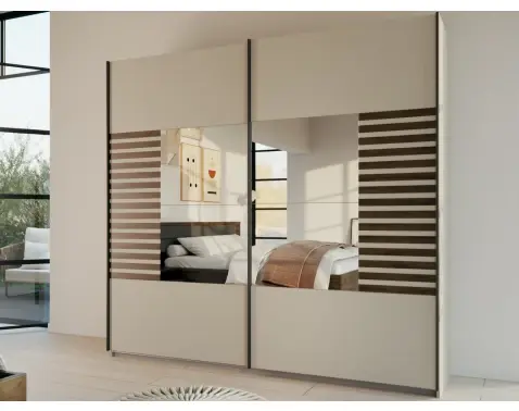 Šatní skříň se zrcadlem Barea, 226 cm, béžová/dub atlantic