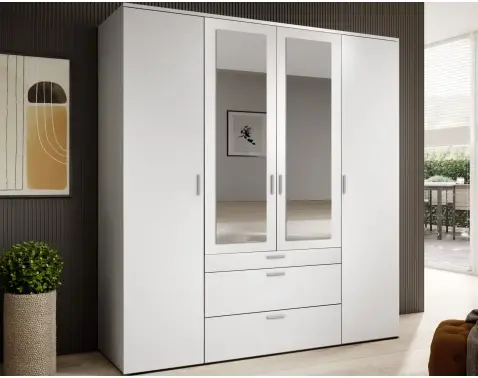 Šatní skříň se zrcadly Vesala, 180 cm, bílá