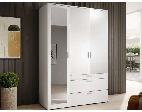 Šatní skříň se zrcadlem Vesala, 135 cm, bílá