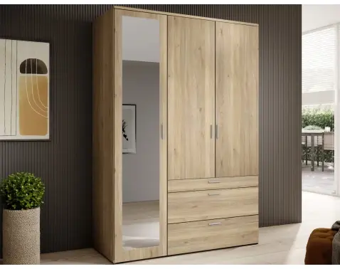 Šatní skříň se zrcadlem Vesala, 135 cm, dub mauvella