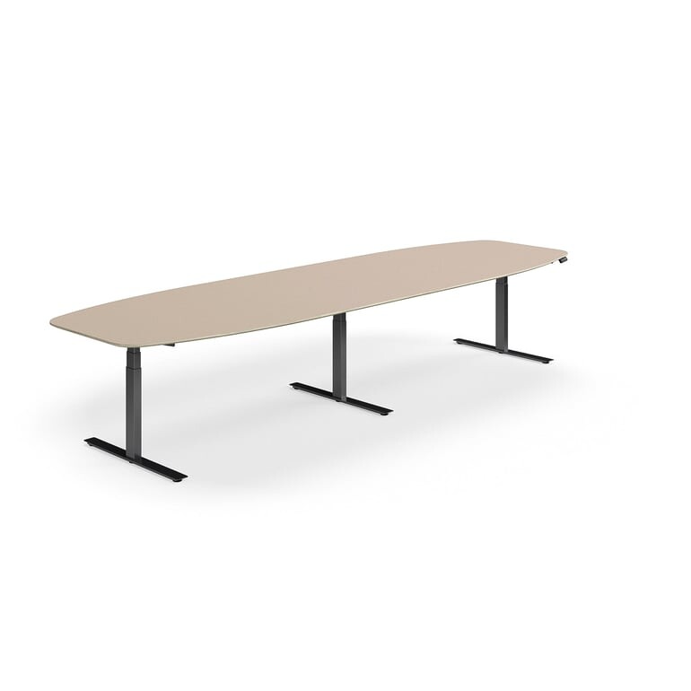 Jednací stůl NOVUS, výškově nastavitelný, 4000x1200 mm, černá/jílově šedá