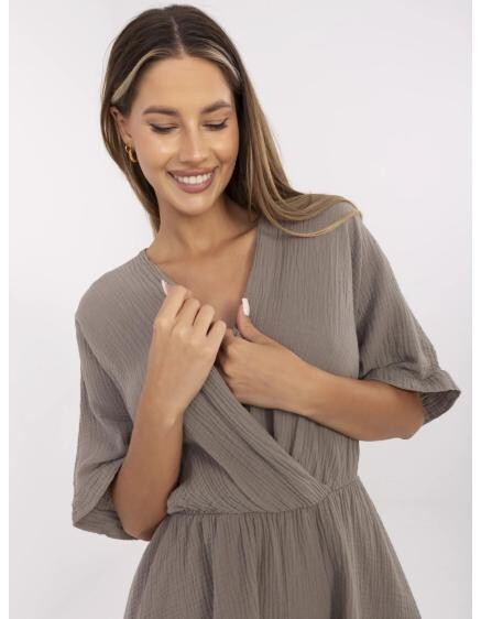 Mušelínové šaty s překříženým výstřihem tmavě béžové