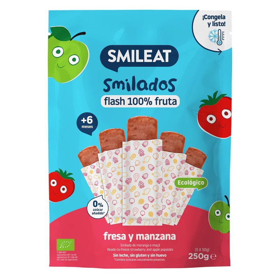 Smileat 100% ovocné zmrzlinky k zamražení, jahoda a jablko, 250 g