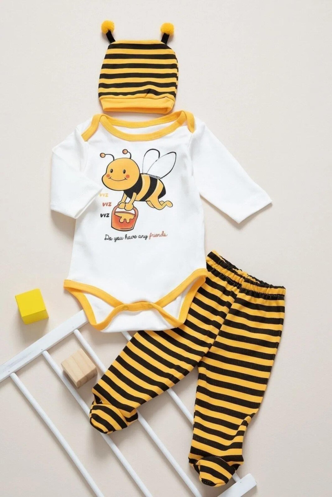 90479 Dewberry Unisex Newborn 3 Piece Clothing Set-YELLOW