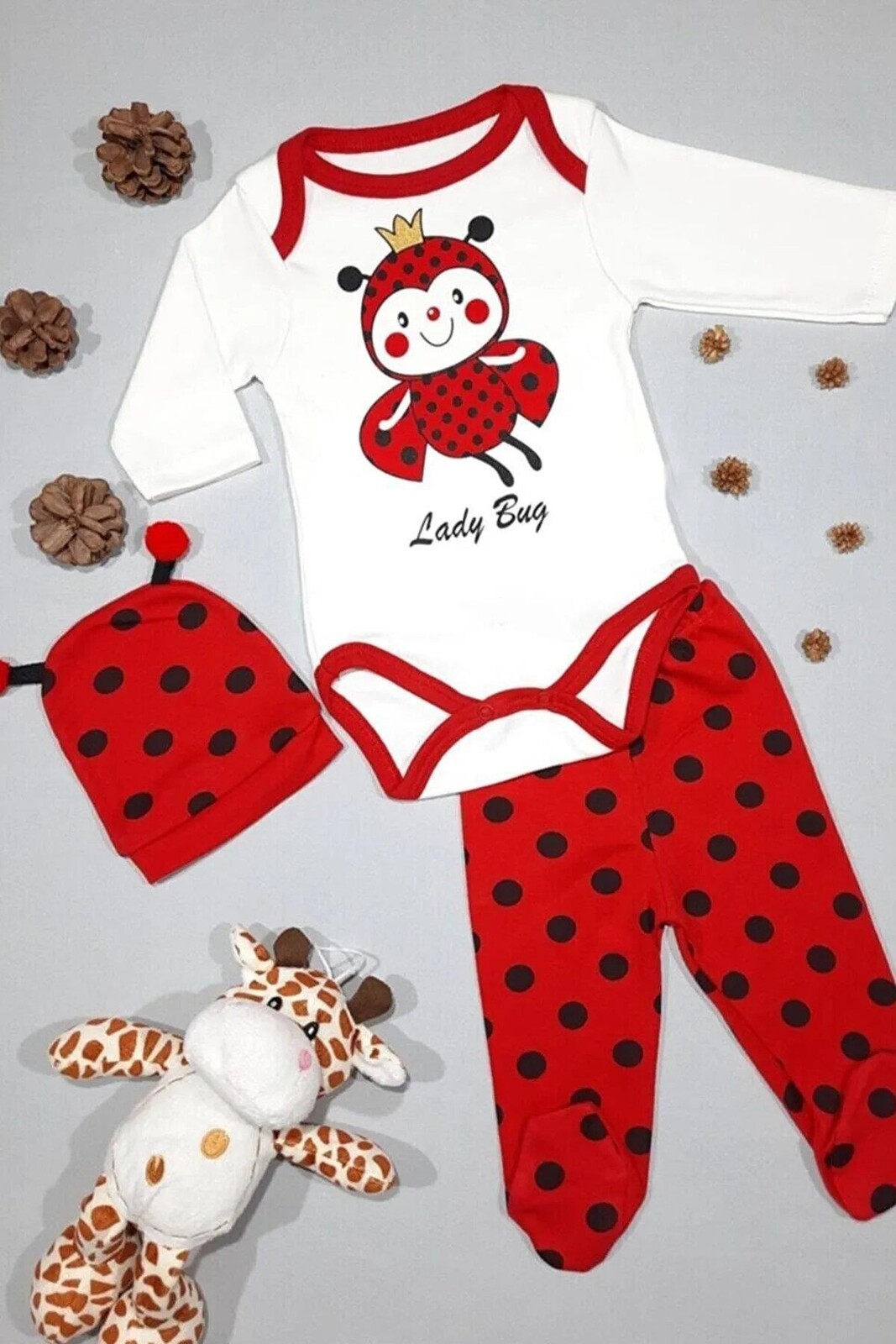 90479 Dewberry Unisex Newborn 3 Piece Clothing Set-RED