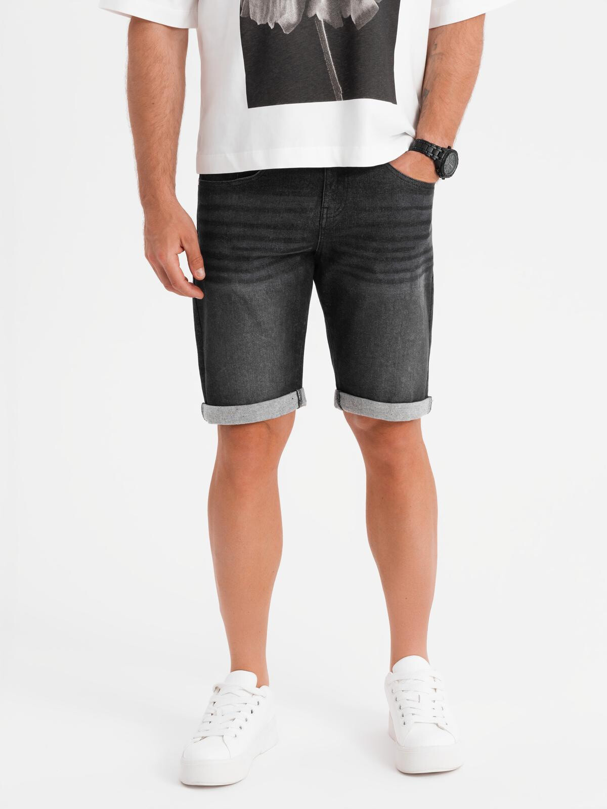 Ombre Men's denim shorts with rolled up leg - black