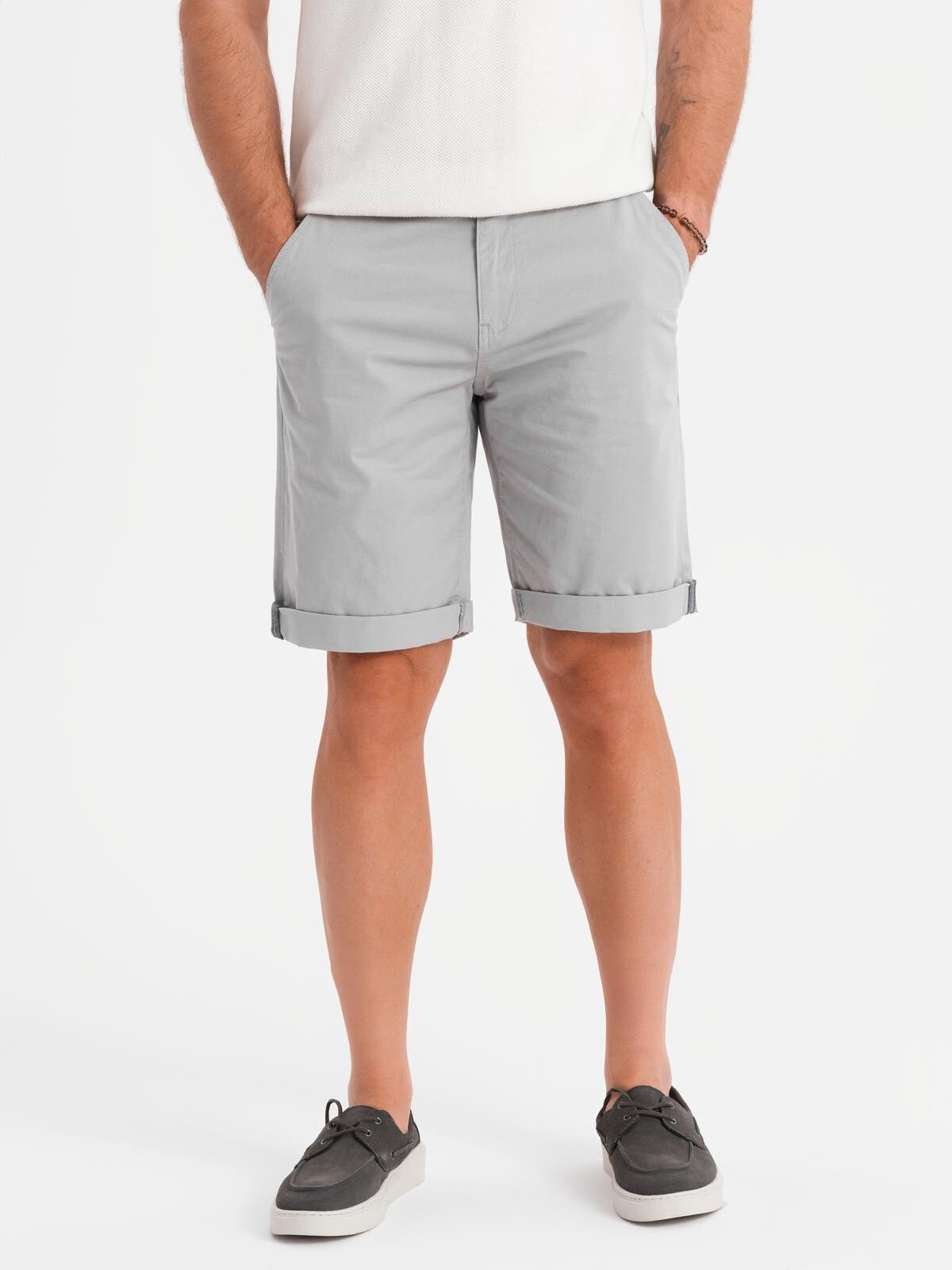 Ombre Men's classic chino shorts with rolled up leg - grey