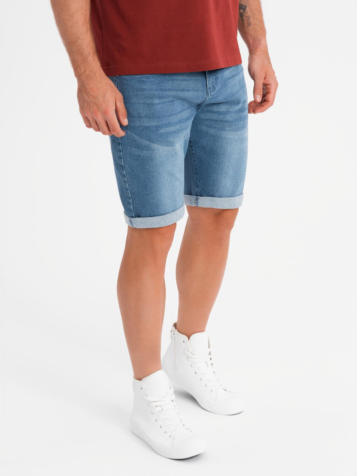 Ombre Men's denim shorts with rolled up leg - blue