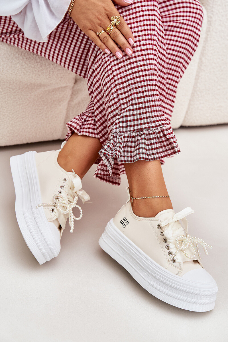 Boto Dámské Tenisky Na Platformě S Dekorativním Šněrováním Béžové Tivora