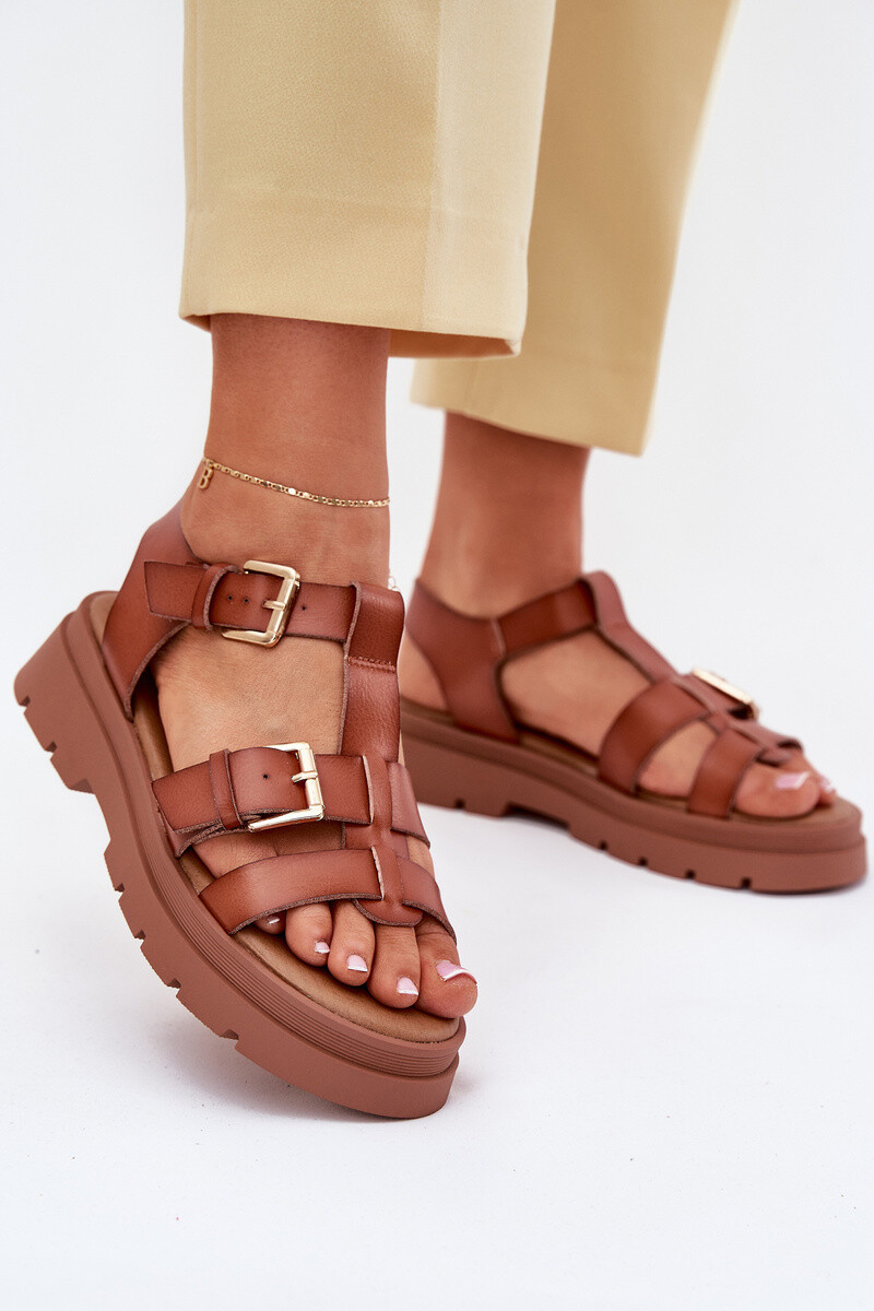 EVENTO Eko Kožené Sandály Dámské S Přezkami Camel Mireza