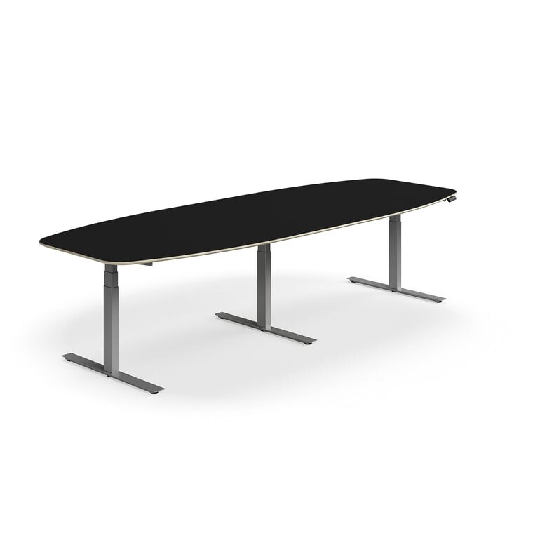 Jednací stůl NOVUS, výškově nastavitelný, 3200x1200 mm, stříbrná/černá