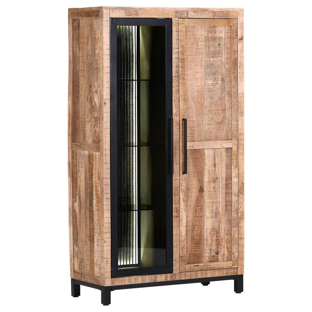 Livetastic VITRÍNA, mangové dřevo, přírodní barvy, černá, 90/160/43 cm