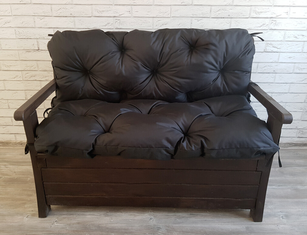 VLASTNÍ ROZMĚR prošívané sezení JONAS, polstr na zahradní lavici - sedák s opěrkou, černá 01, Mybesthome