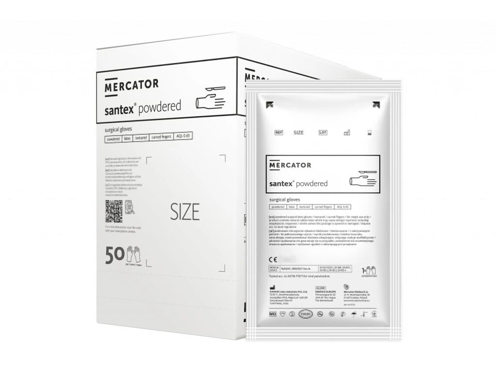 Rukavice chirurgické latexové Mercator SANTEX, 1 pár, sterilní, pudrované Rozměr: 6