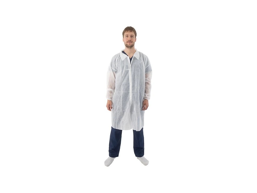 Jednorázový laboratorní plášť Mercator Medical, s druky, bílý, 10 ks Rozměr: XL