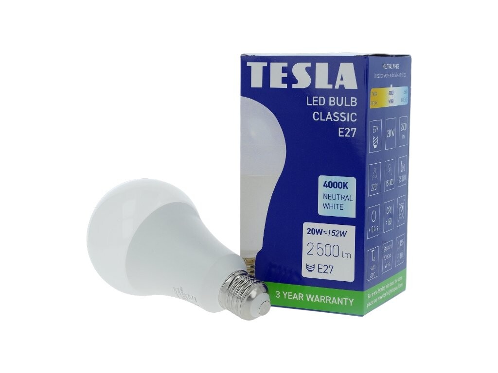 TESLA BL272040–8 - LED bulb žárovka E27, 20W, 2500 lm, 4000K, denní bílá