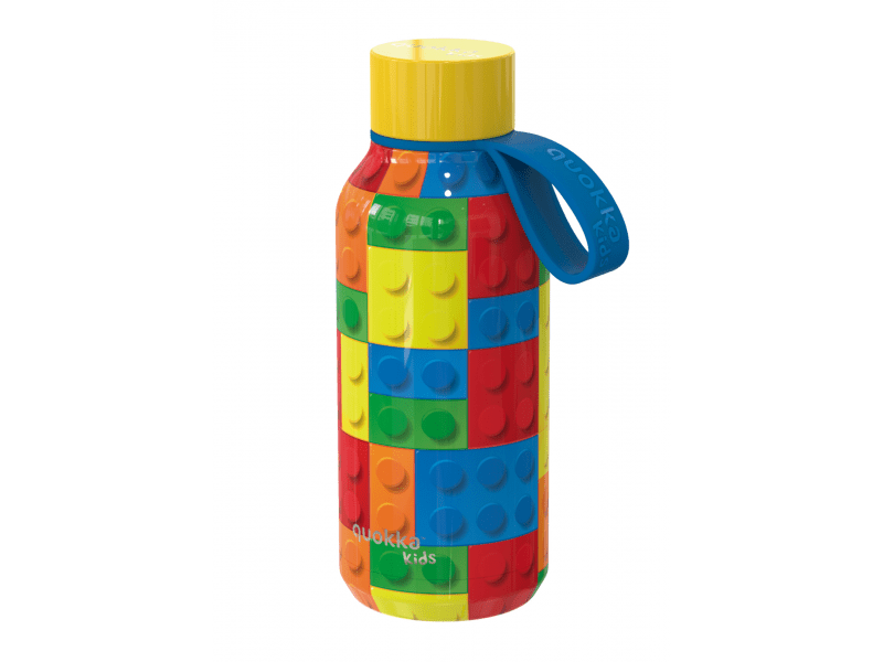 QUOKKA nerezová termoláhev SOLID KIDS s poutkem COLOR BRICKS 330 ML