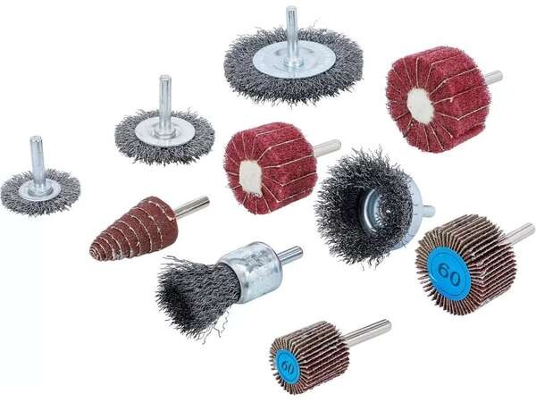 Kartáčové a brusné kotouče, různé typy a velikosti, sada 10 ks - BGS 74499