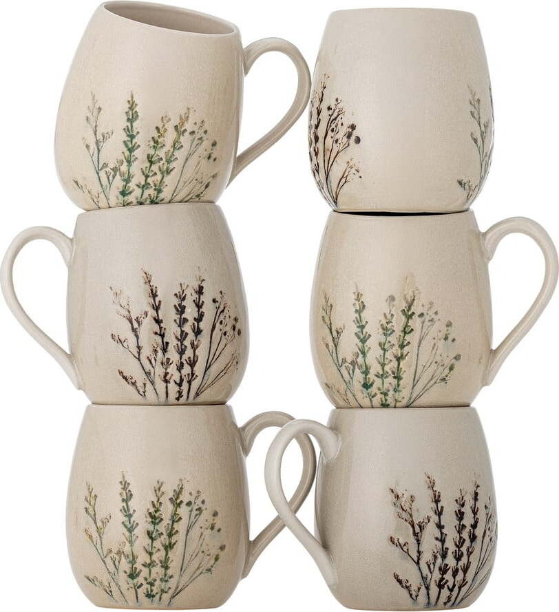 Béžové hrnky v sadě 6 ks z kameniny 400 ml Bea – Bloomingville